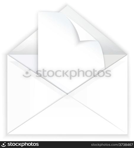 Vector illustration of white realistic envelope with paper and curling corner&#xA;