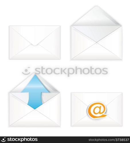 Vector illustration of white realistic open and closed envelope icon set &#xA;