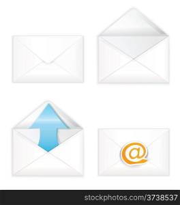 Vector illustration of white realistic open and closed envelope icon set &#xA;