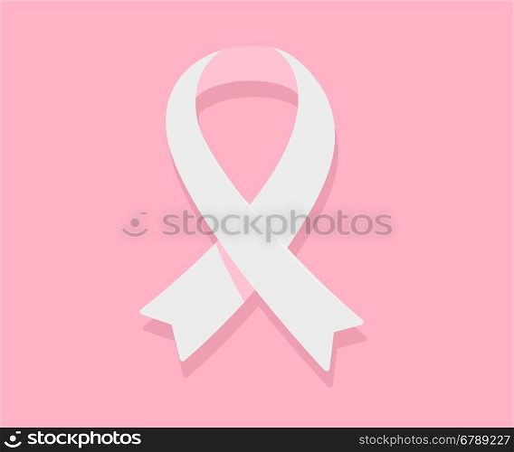 Vector illustration of white ribbon, cancer awareness symbol on pink background. Flat style design for breast cancer awareness month poster, banner, web, site
