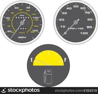 Vector illustration of yellow speedometer