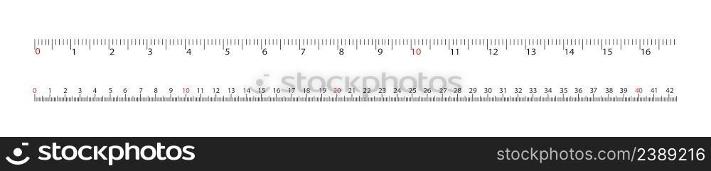 Vector illustration. Ruler scale measure. Length measurement scale chart. Black on a white background.. Ruler scale measure. Length measurement scale chart. Black on a white background.