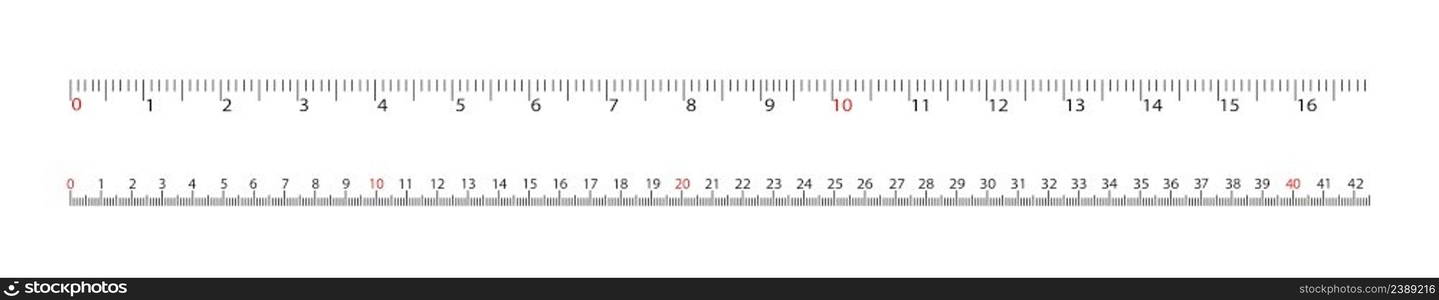 Vector illustration. Ruler scale measure. Length measurement scale chart. Black on a white background.. Ruler scale measure. Length measurement scale chart. Black on a white background.