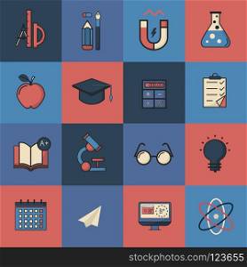 Vector illustration. School icons. Education concept. Isolated white background