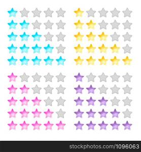 vector illustration, stars, rating, levels of difficulty, yellow pink purple blue. vector illustration, stars, rating, levels of difficulty, yellow