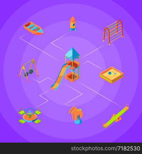 Vector isometric 3d playground objects of set infographic concept illustration. Vector isometric playground objects concept illustration