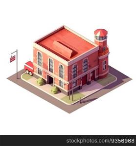 Vector isometric illustration of a school building with a red roof.