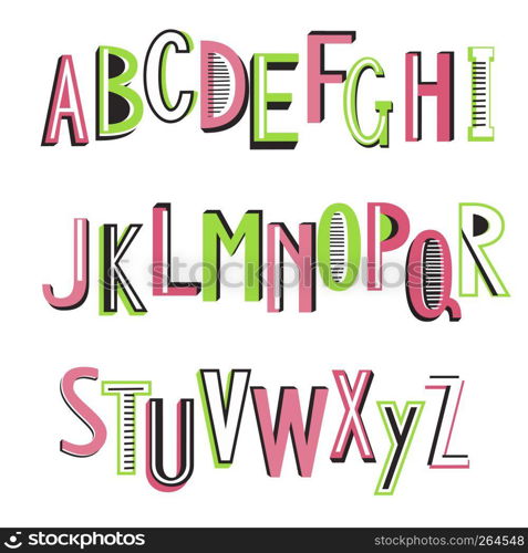 Vector Latin striped bright alphabet