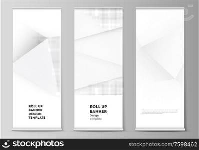 Vector layout of roll up mockup design templates for vertical flyers, flags design templates, banner stands, advertising design. Halftone effect decoration with dots. Dotted pop art pattern decoration.. Vector layout of roll up mockup design templates for vertical flyers, flags design templates, banner stands, advertising design. Halftone effect decoration with dots. Dotted pop art pattern decoration
