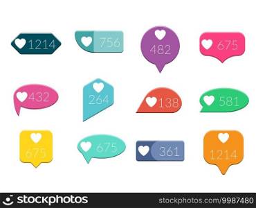 Vector Like Counter Notification Flat design Icons Set isolated on white background.. Vector Like Counter Notification Flat design Icons Set isolated on white background