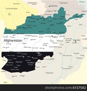 Vector map of Afghanistan country colored by national flag