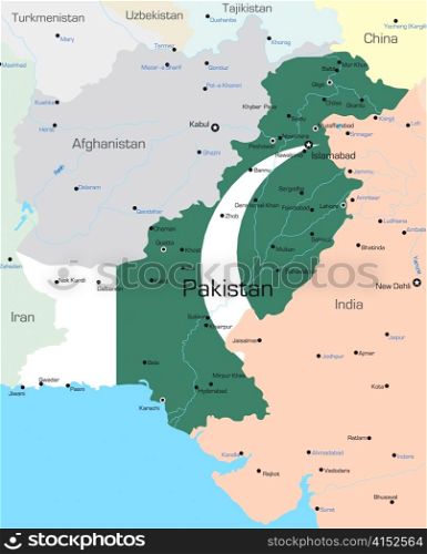 Vector map of Pakistan country colored by national flag