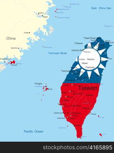 Vector map of Taiwan country colored by national flag