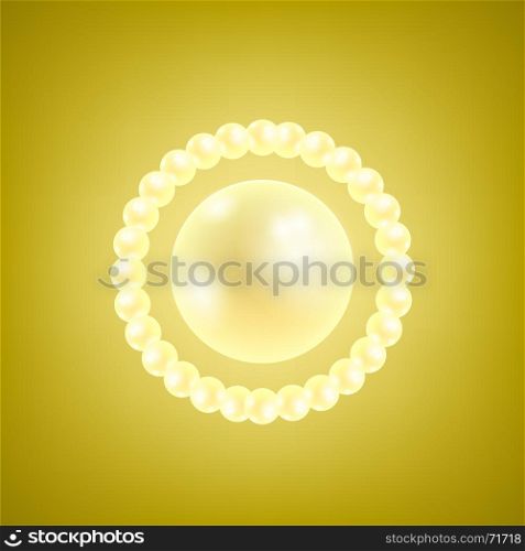 Vector Natural Realistic Pearls. Vector Natural Realistic Pearls on Yellow Gradient Background