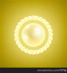 Vector Natural Realistic Pearls. Vector Natural Realistic Pearls on Yellow Gradient Background