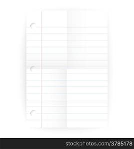 Vector notepad ruled blank page with folded lines and realistic shadow isolated on white.&#xA;&#xA;