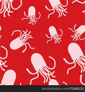 Vector Octopus pattern. Red and pink. Vector Octopus seamless pattern. For fabric or cosmetic, background or packaging design. Red and pink