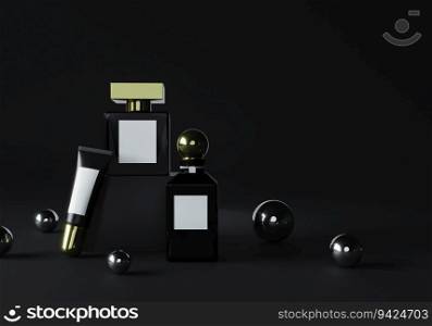 vector perfume and cream squeeze tube on black background