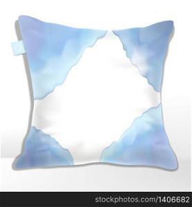 Vector Pillow or Cushion Cover Mockup with Blue Watercolor Wave Pattern Abstract Printed