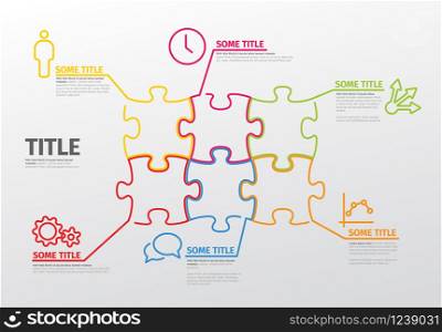 Vector puzzle Infographic report template made from lines and icons