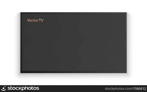 Vector realistic wide angle smart HD tv on the wall. Black led 3d screen isolated on white background.