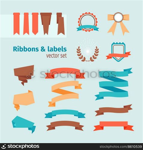 Vector ribbons and labels in modern trendy style