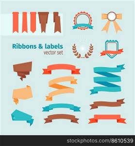 Vector ribbons and labels in modern trendy style