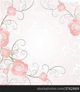 vector roses frame pink, romance love illustration