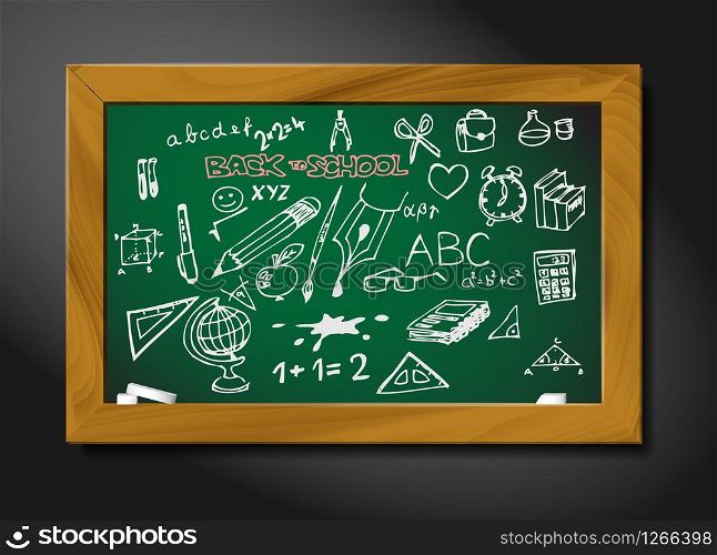 vector school blackboard illustration on black background - back to school