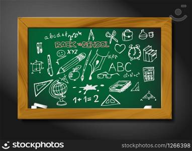 vector school blackboard illustration on black background - back to school