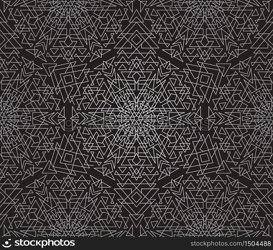 Vector Seamless Geometric Ornamental Pattern. silver on black