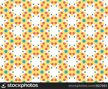 Vector seamless geometric pattern. In blue, red and yellow colors on white background.