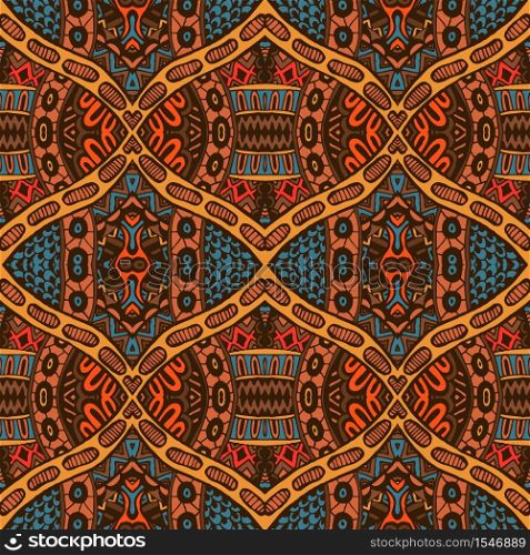 Vector seamless pattern ethnic tribal geometric psychedelic colorful print. Grunge decor. Vector seamless pattern flower colorful ethnic tribal geometric psychedelic mexican print