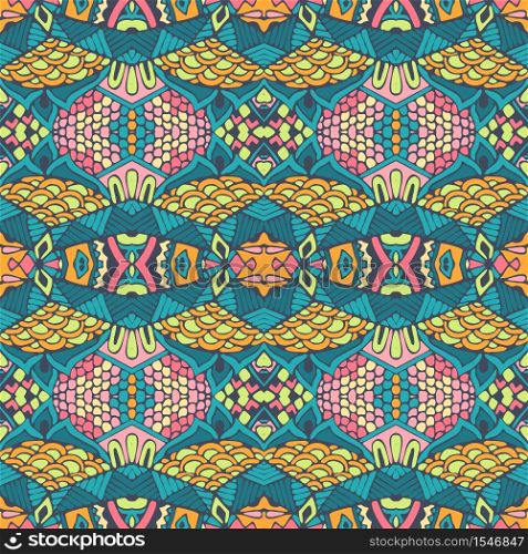 Vector seamless pattern ethnic tribal geometric psychedelic colorful printVector seamless pattern ethnic tribal geometric psychedelic colorful print. Tribal vector abstract geometric ethnic seamless pattern ornamental. Aztec tribal striped autumn textile design