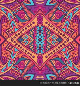 Vector seamless pattern flower colorful ethnic tribal geometric psychedelic mexican print. Vector seamless pattern ethnic tribal geometric psychedelic colorful print