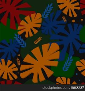 Vector seamless pattern. On a black background. Tropical leaves. Vector EPS10.. Vector seamless pattern. Tropical leaves.