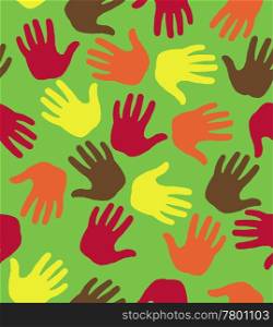 Vector seamless pattern with colored hand prints. Seamless pattern with colored hand prints