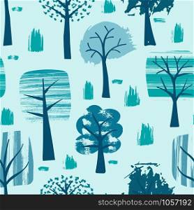 Vector Seamless Winter Pattern with Trees Covered with Snow. Scandinavian Naive Style.