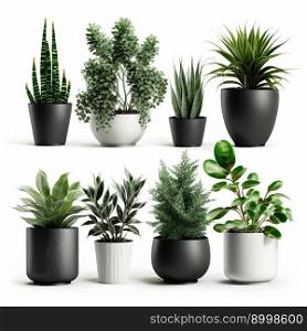 Vector set houseplant in pot, realistic front view. 3D Illustration green of indoor plant isolated on white background. Generative AI