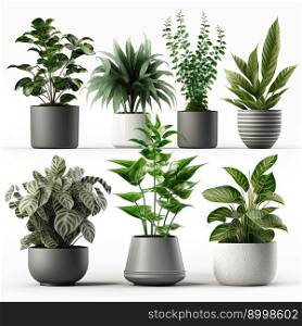Vector set houseplant in pot, realistic front view. 3D Illustration green of indoor plant isolated on white background. Generative AI