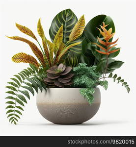 Vector set houseplant in pot, realistic front view. 3D Illustration green of indoor plant isolated on white background. Generative AI