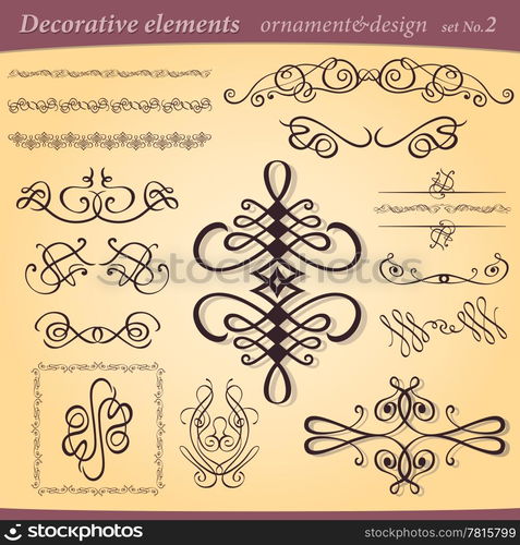 Vector set of decorative ornament ant design elements for layout and illustration