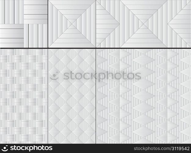 Vector set of nine white seamless pattern