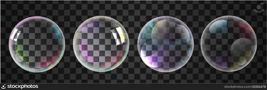 Vector Soap Water Bubbles set isolated on transparent. Can be used with any Background.. Vector Soap Water Bubbles set isolated on transparent. Can be used
