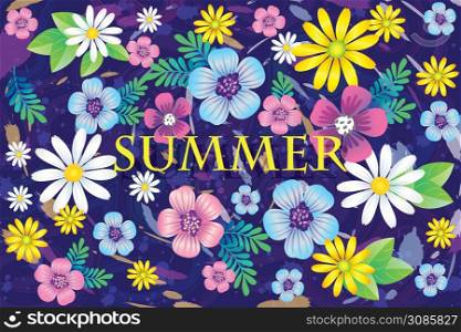 vector summer colorful flower on blue background