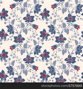Vector vintage floral seamless with blue flower. Vector vintage floral seamless blue flower