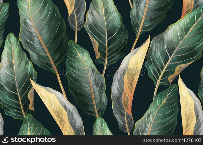 Vector vintage tropical seamless pattern. Botanical print with exotic leaves. Jungle background for textile, web, wrapping paper, packaging, cards.