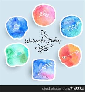 Vector watercolor background. Hand painted abstract design. Collection of Colorful Watercolor Speech And Thought Bubbles. Vector illustration in colors.