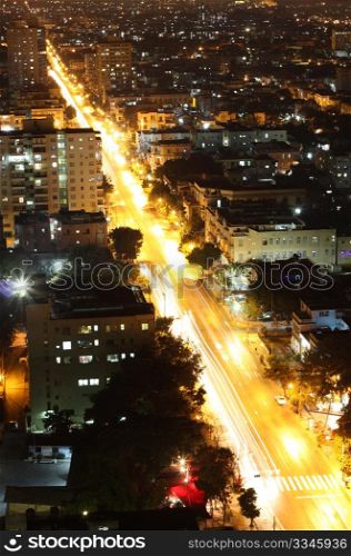 Vedado Quarter in Havana at night, Cuba