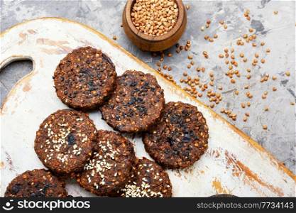 Vegan buckwheat cookies with sesame seeds.Diet food. Healthy snack,buckwheat cookies.